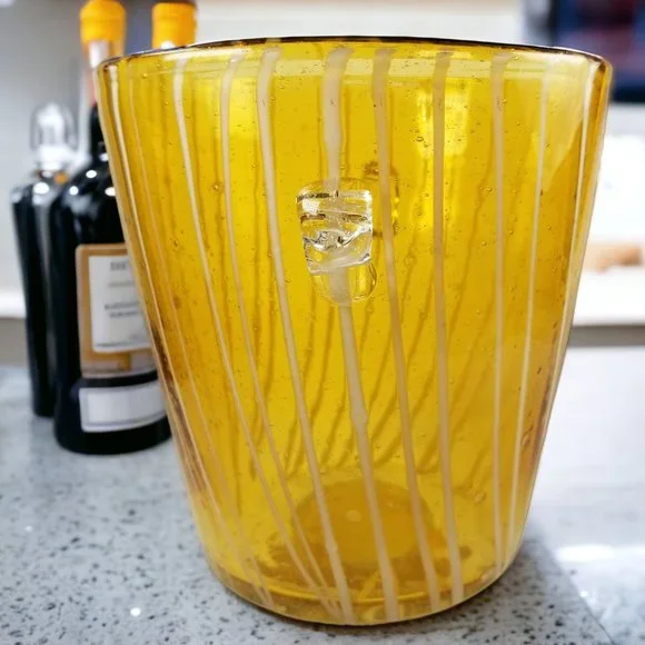 Murano Ice Bin Venini for Disaronno, Handblown Italian Art Glass, Amber & White - Picture 8 of 9